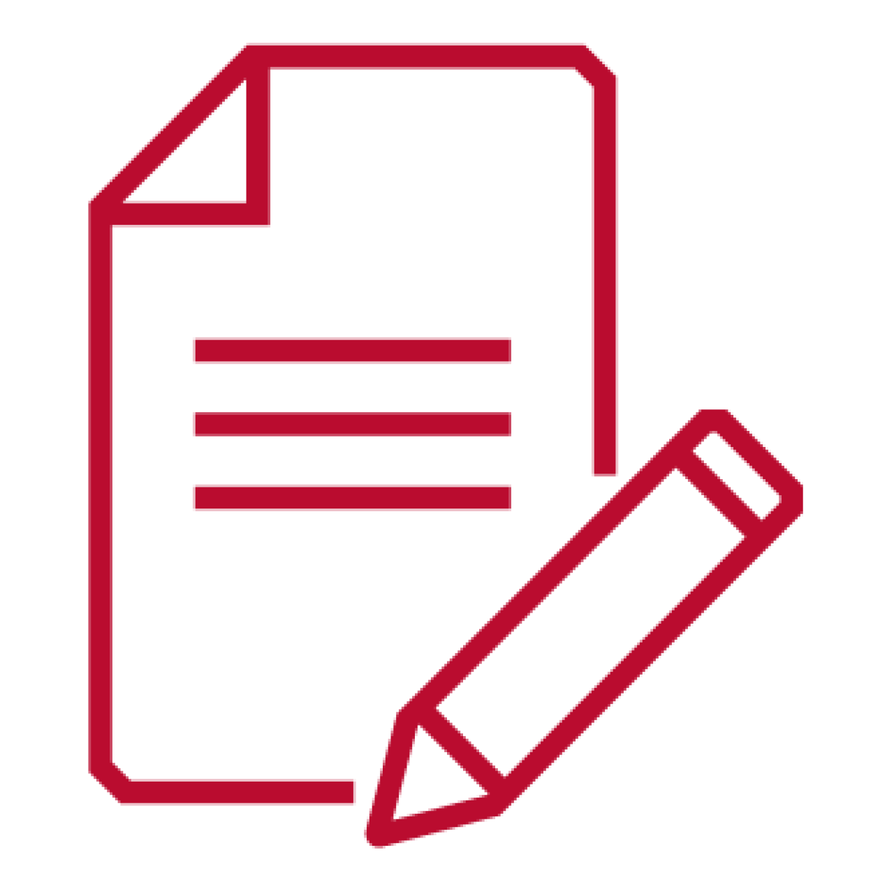 Scarlet line icon of paper with pencil
